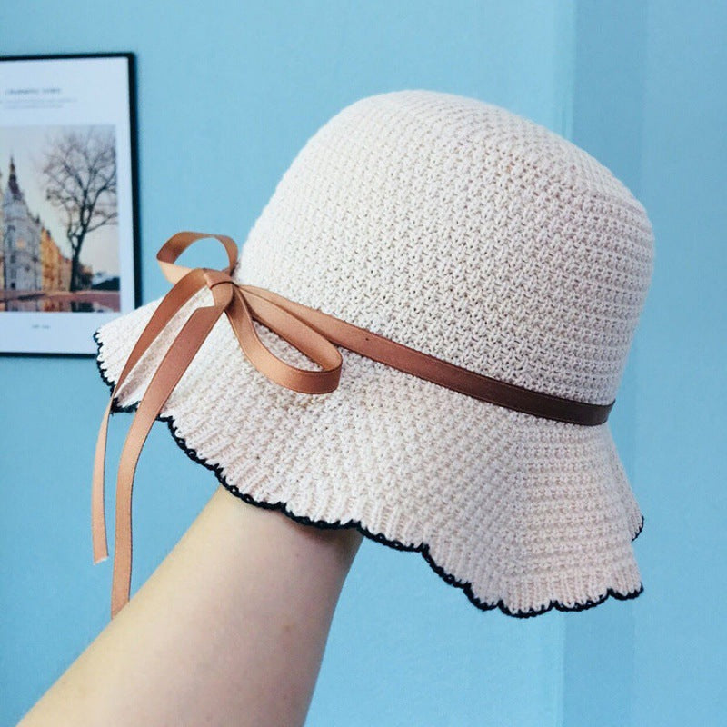 Women's spring and summer Korean version of the new versatile bucket hat foldable sun hat to show the face small wavy edge sun hat