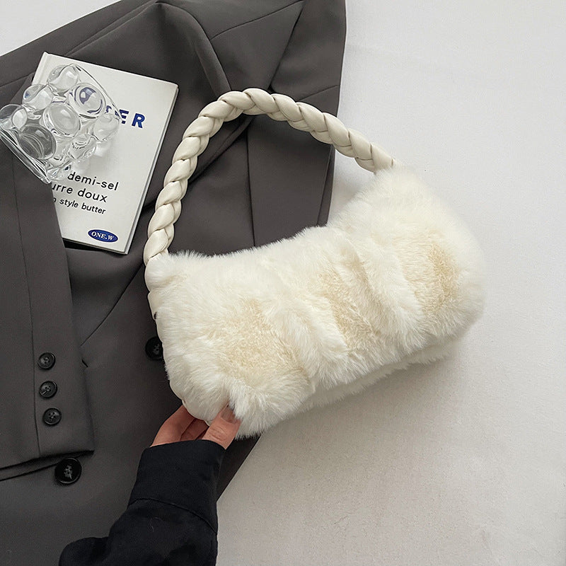 Winter new fluffy handbag niche plush cute commuter braid underarm bag simple shoulder plush bag