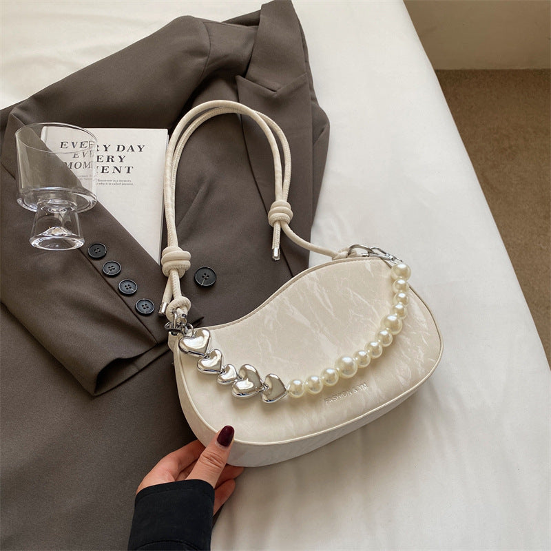 Women's small bag 2024 new fashion foreign style shoulder messenger bag women's texture Korean version of pearl chain small square bag