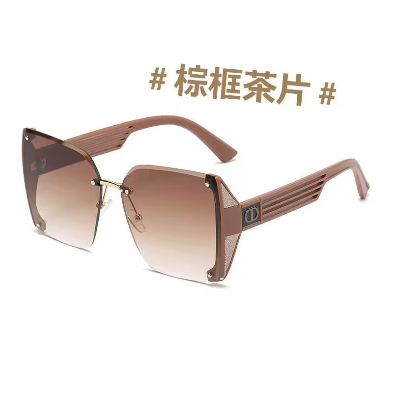 2023 Internet celebrity frameless trimmed sunglasses anti-ultraviolet European beautiful women's large frame sunglasses Xiaohongshu sunshades