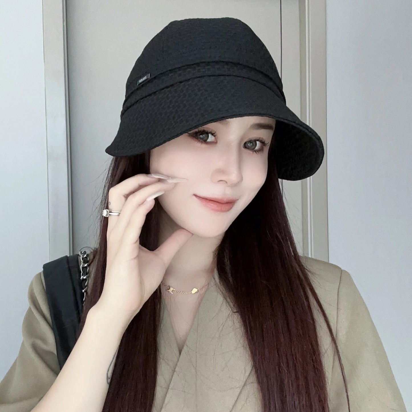 Zhao Ruth same hat women's spring and autumn sun protection bucket hat UV protection sun hat big head circumference sunshade sun hat