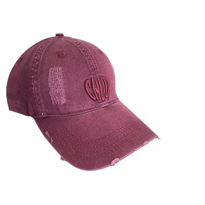 Washed denim big head circumference retro baseball cap men's and women's old ripped holes personalized embroidery spring and summer versatile cap