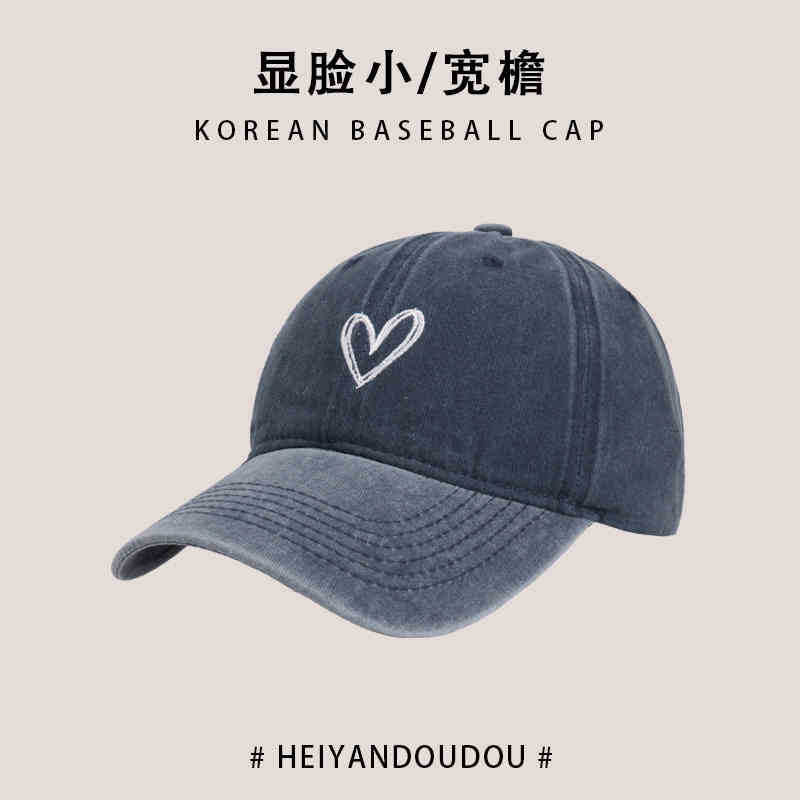 Washed old hat women's big head circumference cap retro sweet cool babe love soft top baseball cap shows small face