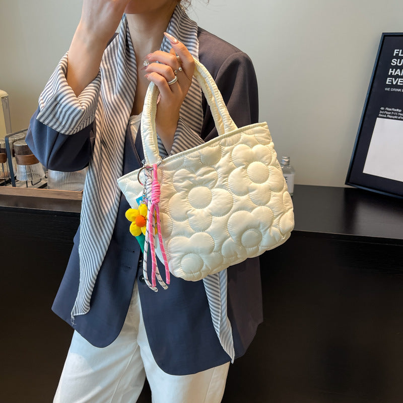 Winter soft flower hand bag bento bag Japanese simple lunch box bag cream portable small bag