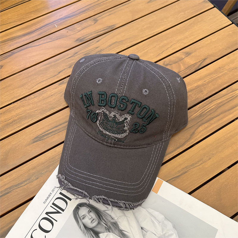 Women's Casual Fashion Ripped Letter Embroidery Cap Korean Version Versatile Soft Top Baseball Cap Sunscreen Sun Hat Tide