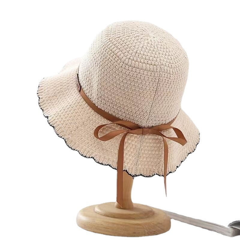 Women's spring and summer Korean version of the new versatile bucket hat foldable sun hat to show the face small wavy edge sun hat