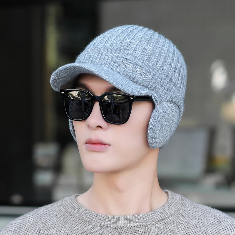Winter Men's Duck Tongue Ear Cap Fleece Thick Warm Pullover Hat Youth Outdoor Riding Knitted Wool Hat Ski Cap