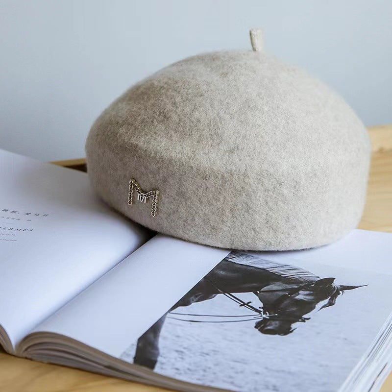 Xiaoxiangfeng M standard wool beret children autumn and winter size head circumference stiff face small painter hat fashion ins
