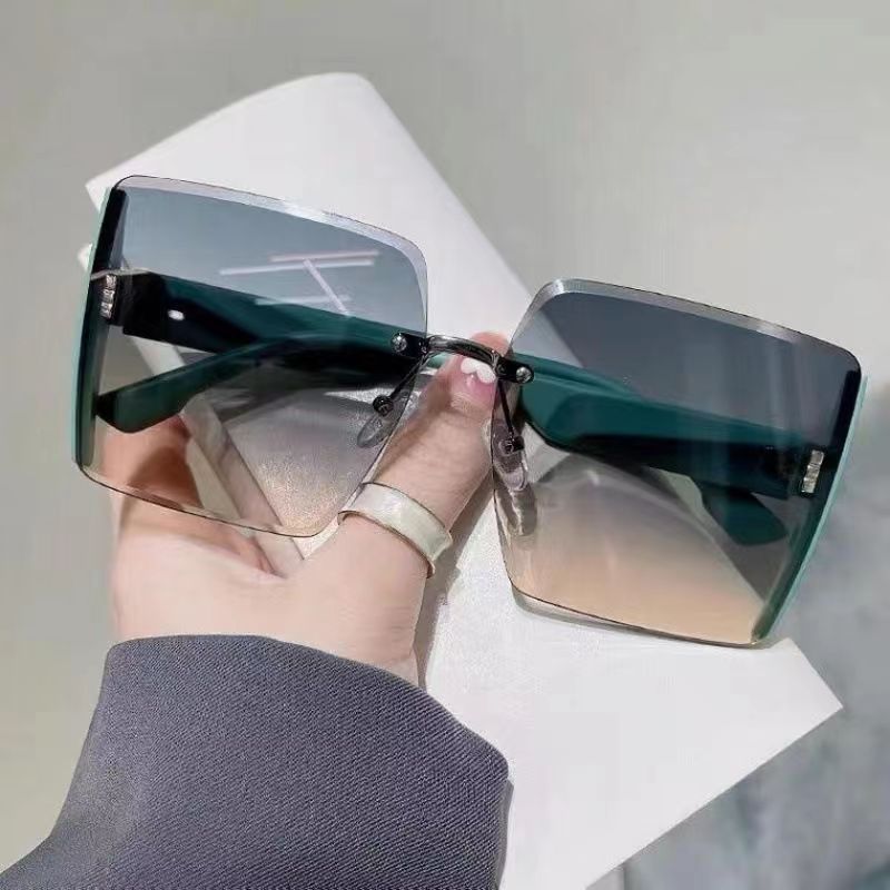 2022 new square frameless trimmed sunglasses Internet celebrity personality big-name glasses big-frame fashion sunglasses wholesale