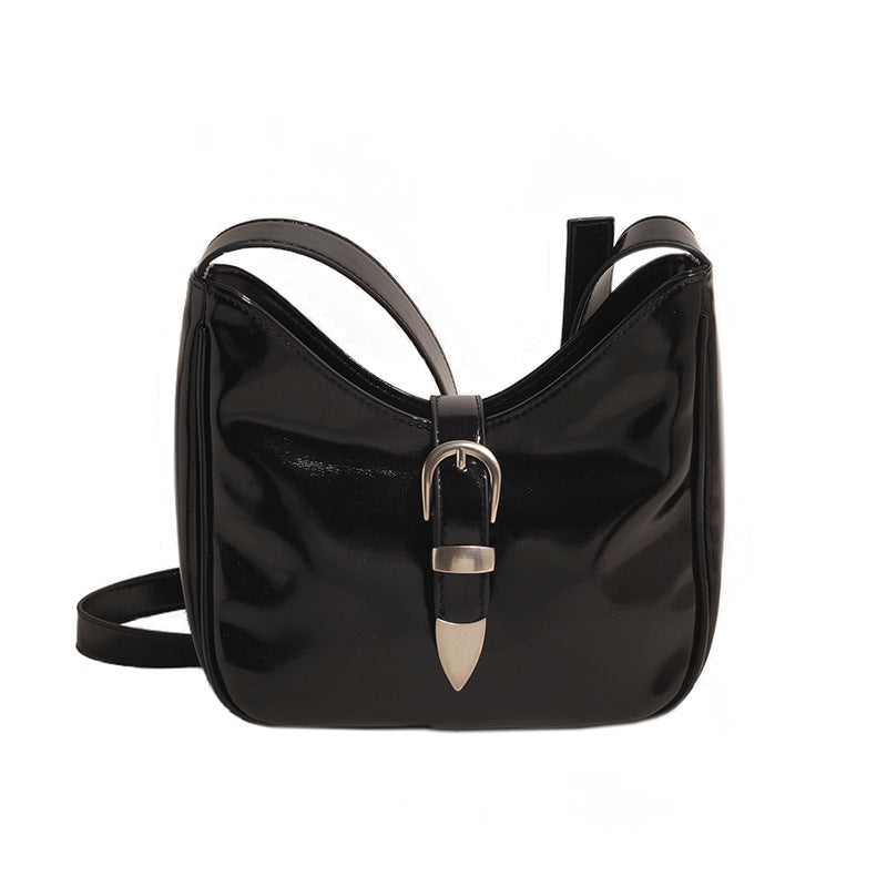 Women's messenger bag 2024 autumn simple belt buckle commuter shoulder bag underarm oil wax leather fashion handbag tide