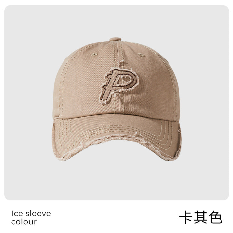 Classmate Yang retro and old P letter embroidered soft top baseball cap for men showing their faces and a small cap for women