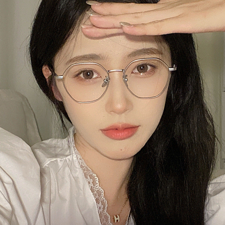 Women's myopia glasses exquisite advanced sense retro small frame big face thin anti-blue light no degree flat mirror wholesale