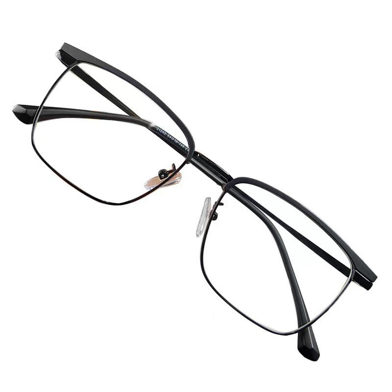 Xiaohongshu same square glasses men's literary and retro half-frame glasses women's versatile cat ear glasses frame anti-blue light glasses