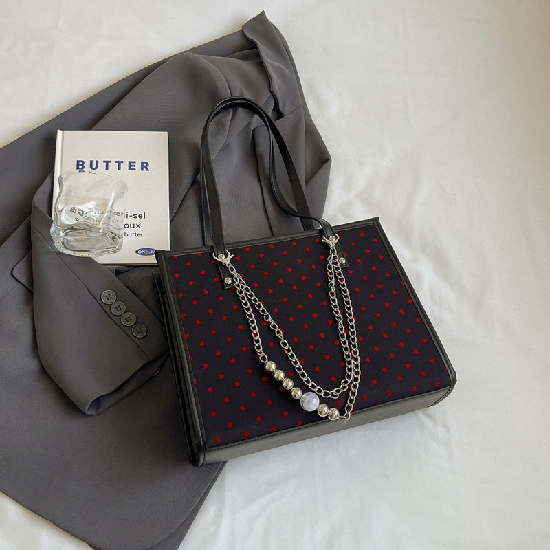 College style Korean tote bag 2024 new literary and fashionable polka dot single shoulder underarm large-capacity commuting handbag