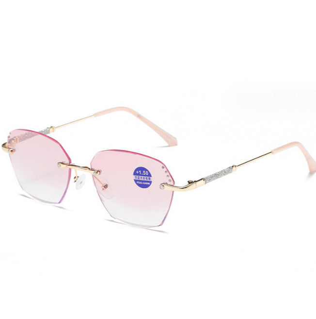 Xiaohongshu same diamond trimmed frameless reading glasses female Douyin popular anti-blue reading glasses fashion plain mirror