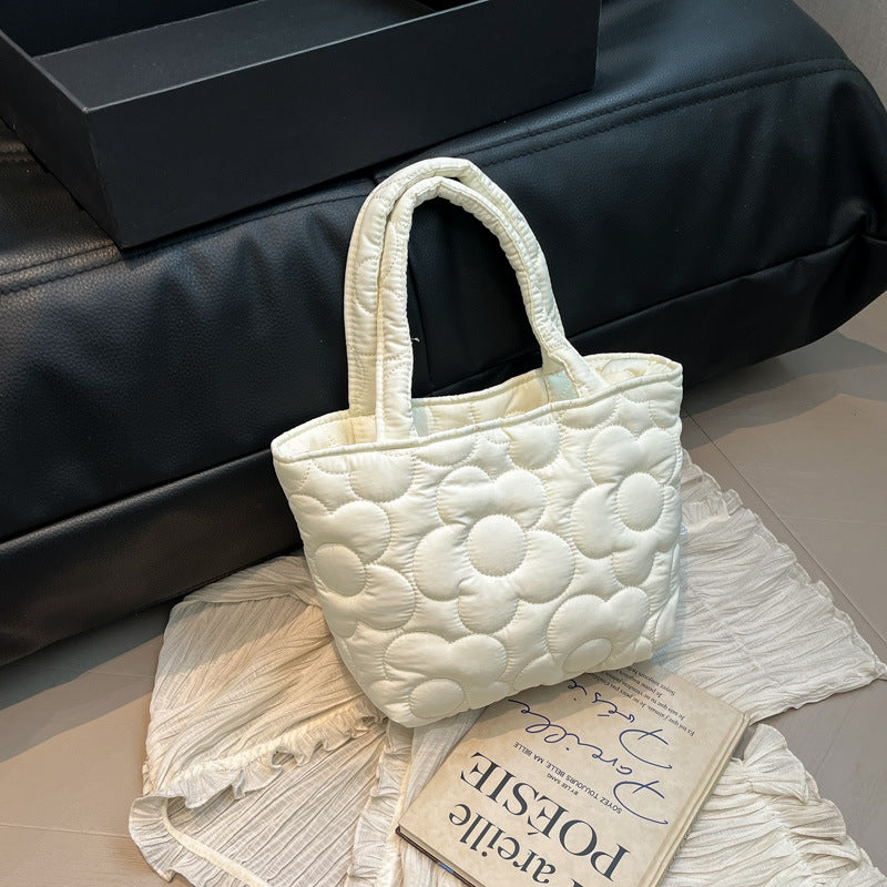 Winter soft flower hand bag bento bag Japanese simple lunch box bag cream portable small bag