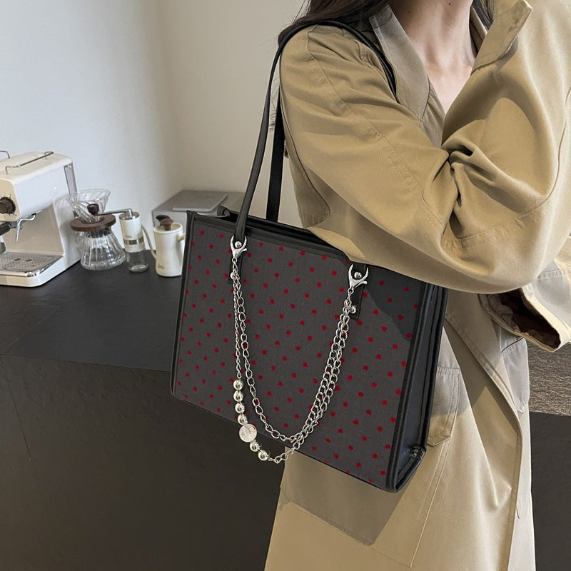 College style Korean tote bag 2024 new literary and fashionable polka dot single shoulder underarm large-capacity commuting handbag