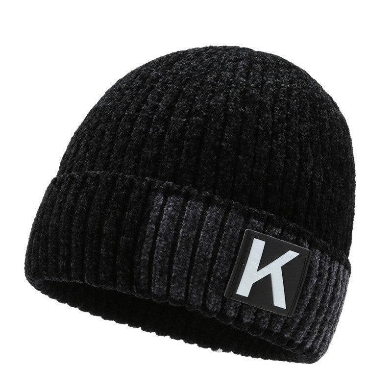 Winter new knitted hat men's fleece thickened warm cover wool hat student riding cold protection ear hat tide