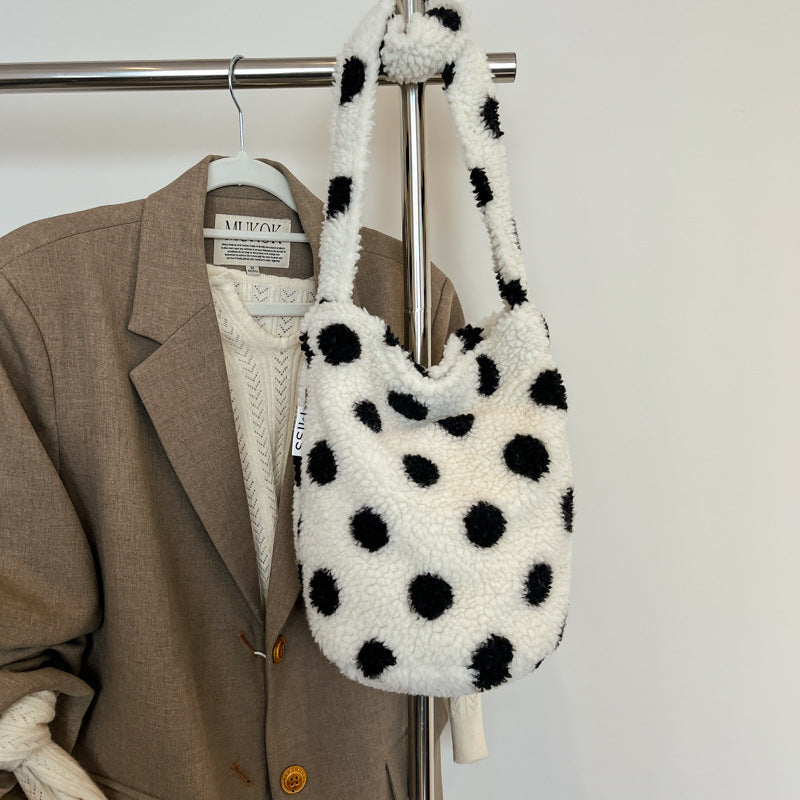 Winter new lamb wool shoulder bag bucket bag large capacity commuter messenger retro ethnic style fluff tote bag