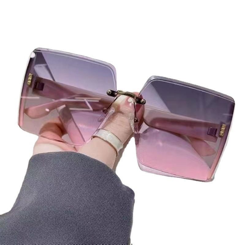 2022 new square frameless trimmed sunglasses Internet celebrity personality big-name glasses big-frame fashion sunglasses wholesale