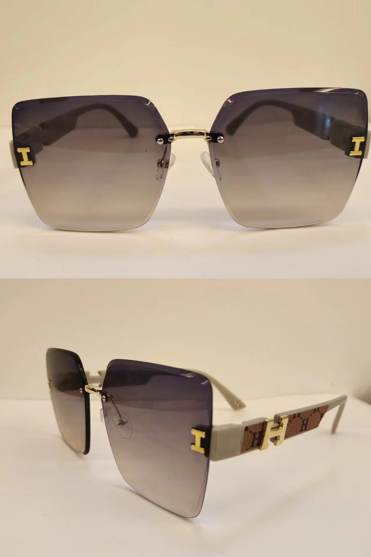 2023 new frameless two-color gradual change high-end women's trend driving sunglasses fashion sunglasses wholesale factory