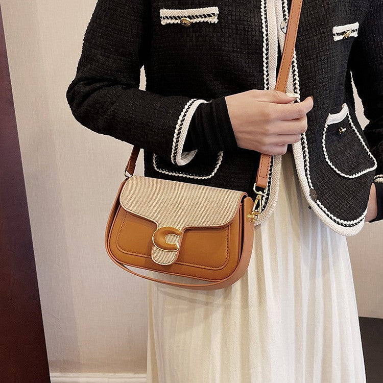 Women's bag fashionable versatile saddle bag French niche shoulder bag 2024 summer new contrasting color simple messenger bag