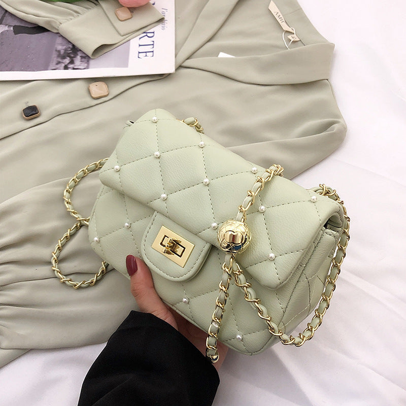 2022 new bag women's trendy fashion shoulder bag diamond small fragrant style versatile messenger bag small golden ball women's bag