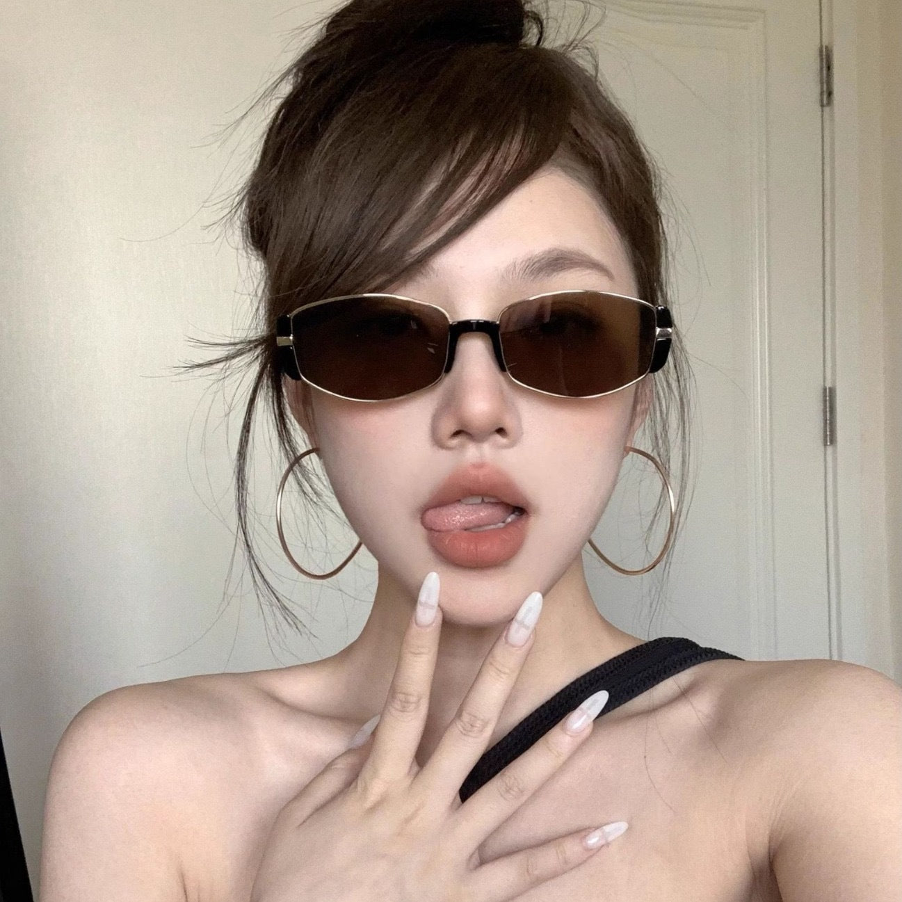 Xiaohongshu same retro sunshade glasses Spice girl cat eye sunglasses round face thin sunglasses Internet celebrity street shot glasses women