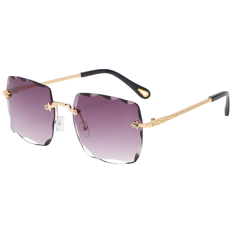 2023 new frameless trimmed sunglasses trendy women's sunscreen sunglasses show face small driving sunshade glasses
