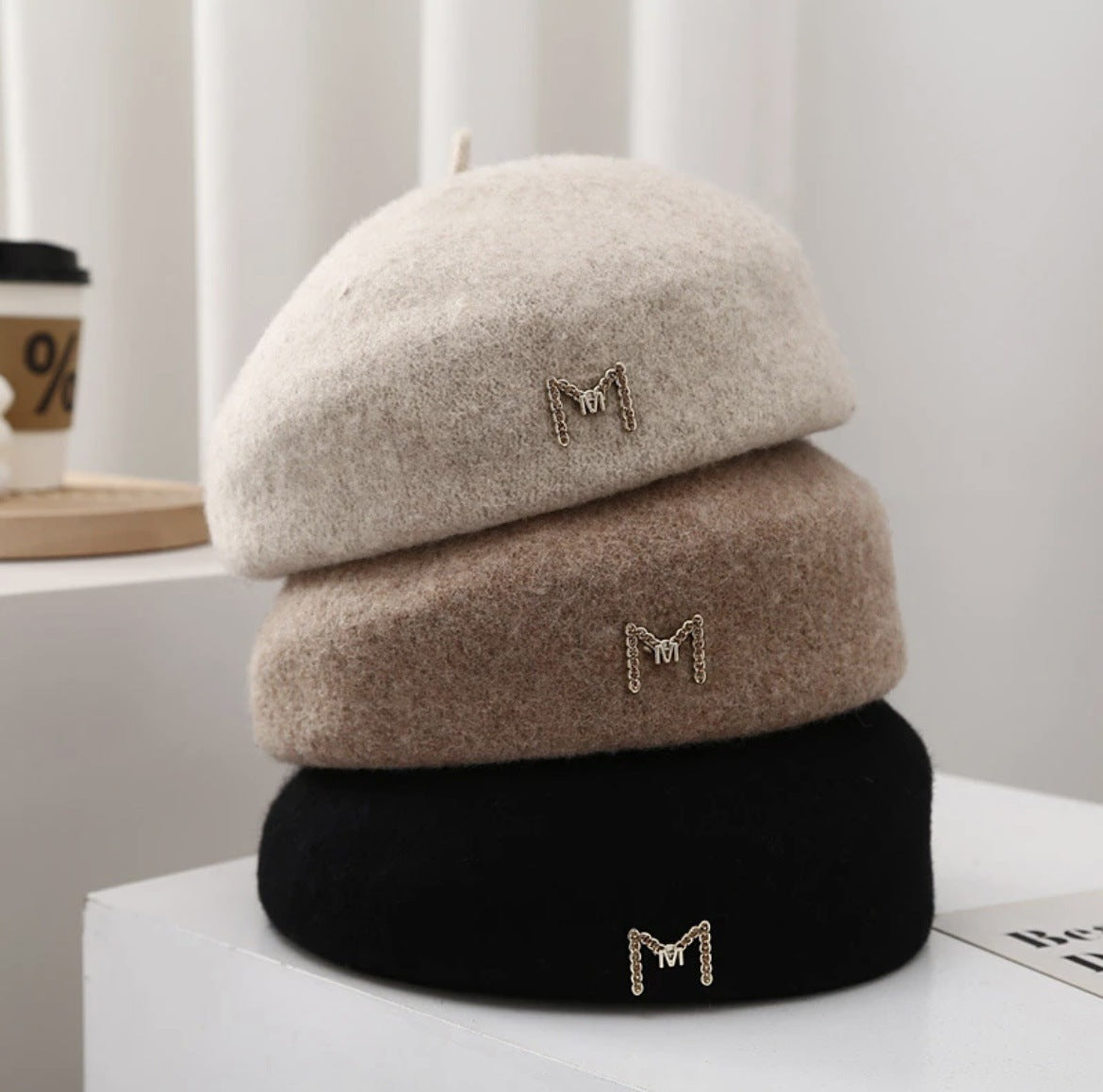 Xiaoxiangfeng M standard wool beret children autumn and winter size head circumference stiff face small painter hat fashion ins
