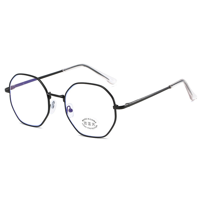 Xiaohongshu anti-blue flat glasses Korean version trendy metal glasses frame literary and retro polygonal flat glasses women
