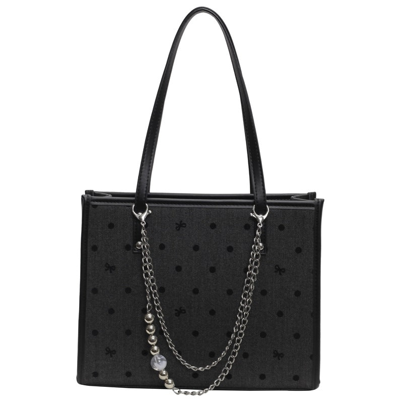 College style Korean tote bag 2024 new literary and fashionable polka dot single shoulder underarm large-capacity commuting handbag