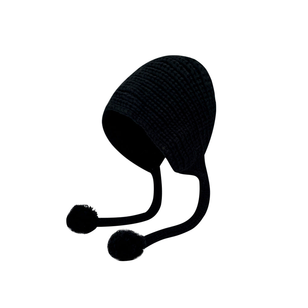 Yang Mi same black wool hat female autumn and winter warm ear protection student versatile Internet celebrity long braids knitted hat tide