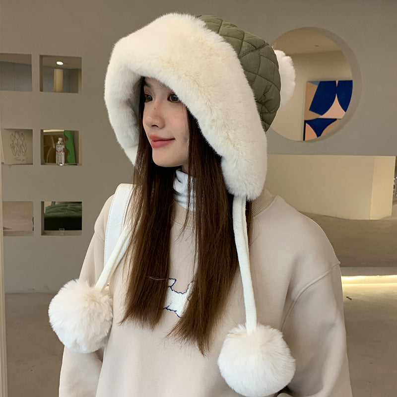 Winter warm down ear protection hat children autumn and winter riding cold hat plush cute face little Lei Feng hat man