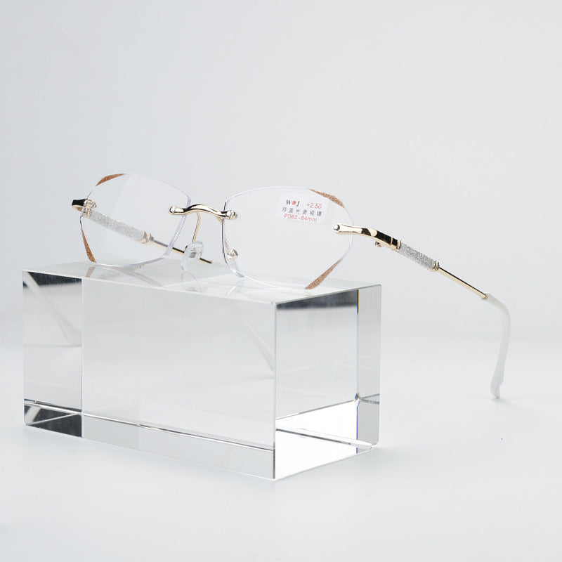 Women's frameless diamond trimmed anti-blue reading glasses flat glasses finished myopia glasses Internet celebrity Douyin live broadcast glasses
