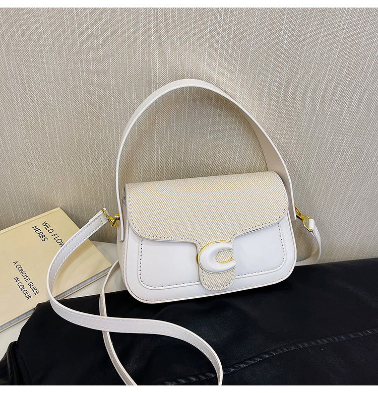 Women's bag fashionable versatile saddle bag French niche shoulder bag 2024 summer new contrasting color simple messenger bag