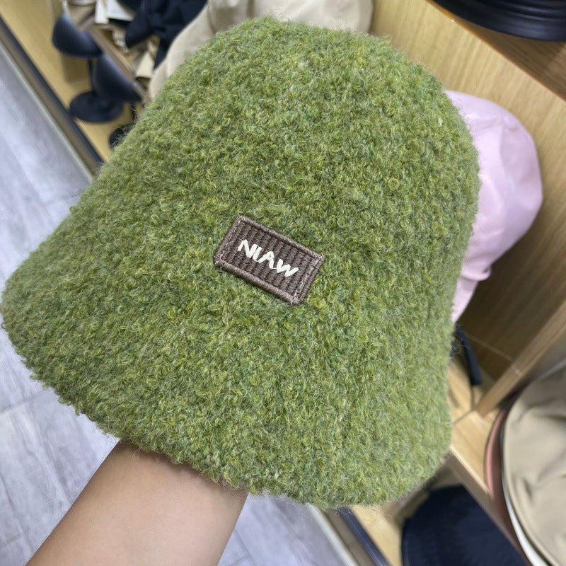 Color fashion show face small knitted basin hat Japanese plain bucket hat women's autumn and winter bucket hat Korean version versatile