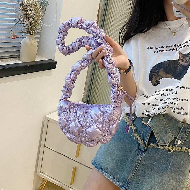 2023 new one-shoulder high-end silver cloud pleated small bag casual bubble mini dumpling messenger bag texture