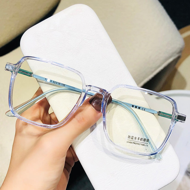 Color-changing flat glasses women's ultra-light damp cold brown transparent frame ins high value large frame thin plain glasses