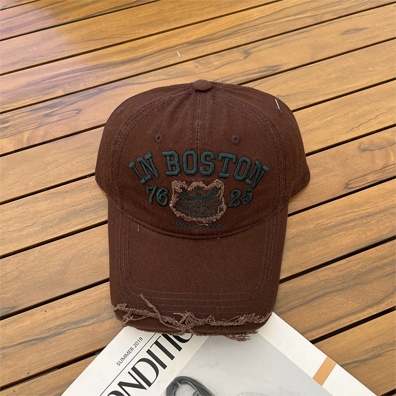 Women's Casual Fashion Ripped Letter Embroidery Cap Korean Version Versatile Soft Top Baseball Cap Sunscreen Sun Hat Tide