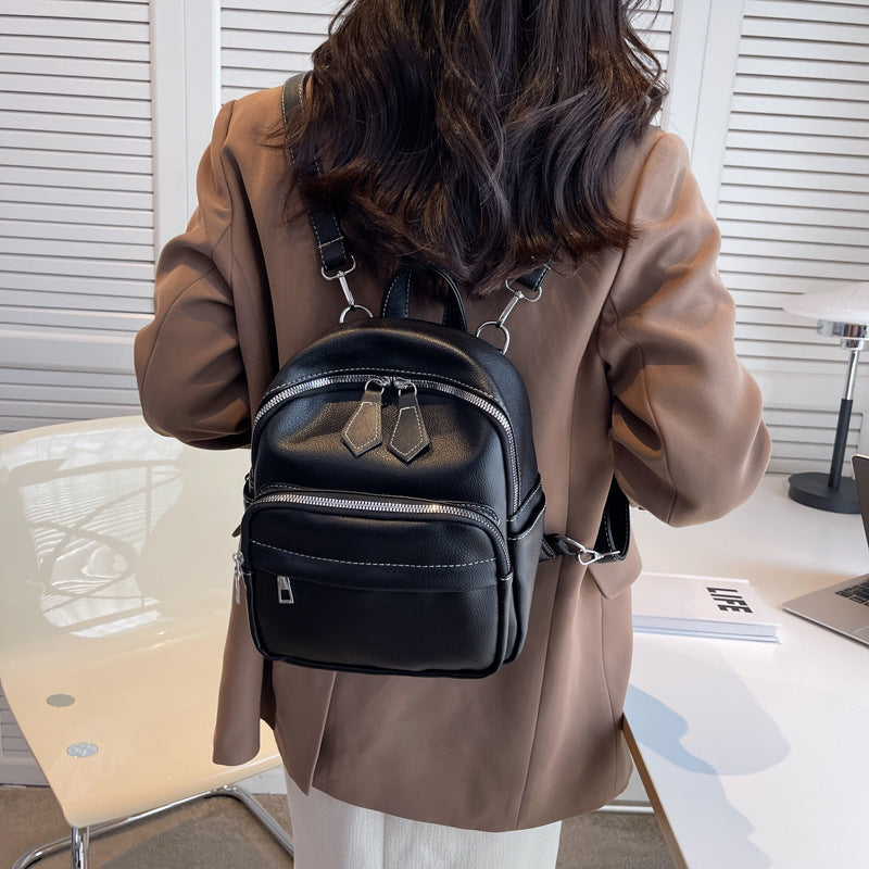 2023 new niche foreign style backpack bag women's high-end texture soft leather fashion versatile leisure travel backpack