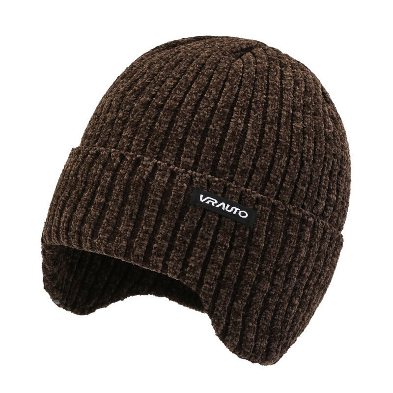 Winter Men's Duck Tongue Ear Cap Fleece Thick Warm Pullover Hat Youth Outdoor Riding Knitted Wool Hat Ski Cap