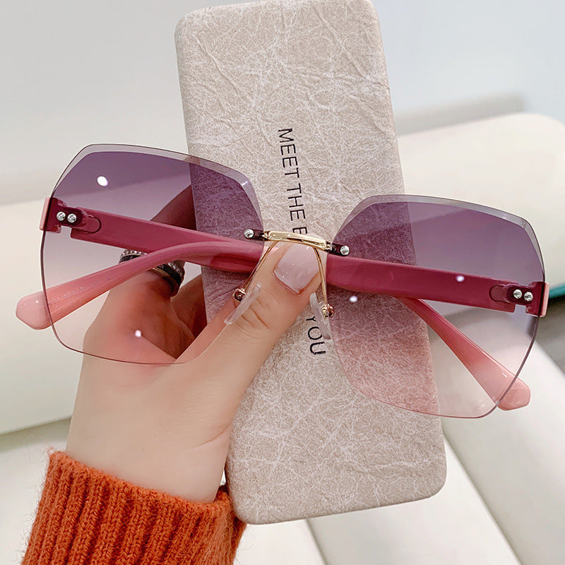 2023 new frameless trimmed sunglasses Internet celebrity trend women's versatile sunshades fashion street sunscreen sunglasses