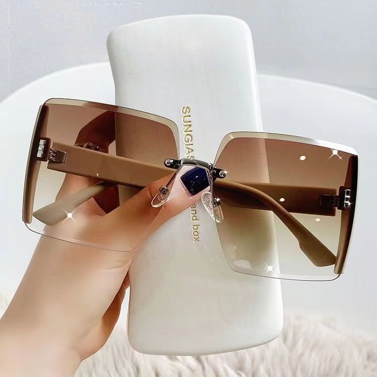 2022 new square frameless trimmed sunglasses Internet celebrity personality big-name glasses big-frame fashion sunglasses wholesale