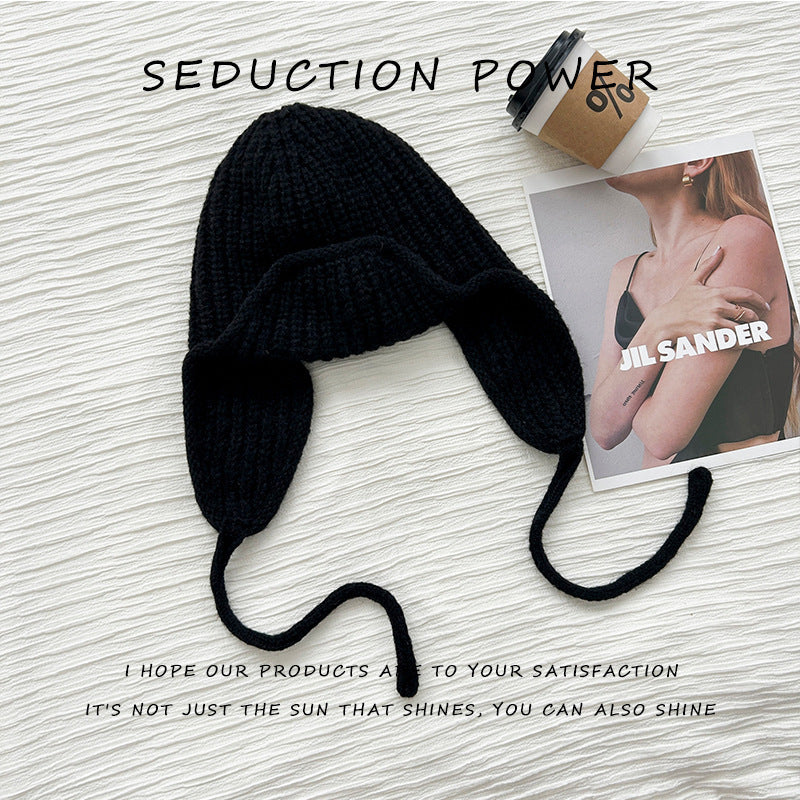 Wool hat women's autumn and winter warm fashion Korean versatile solid color simple windproof knitted hat outdoor travel ear protection