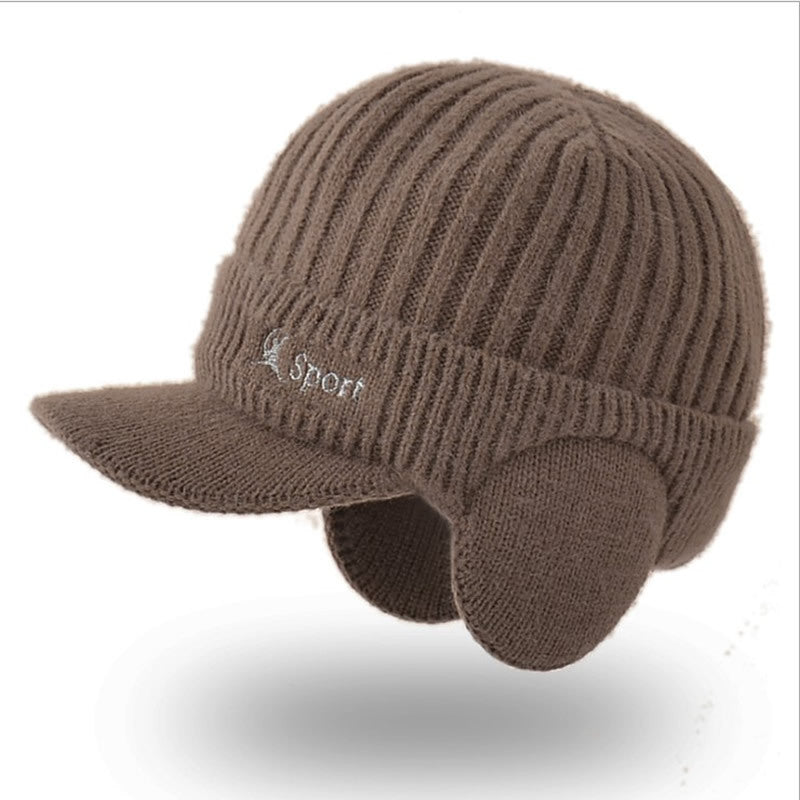 Winter Men's Duck Tongue Ear Cap Fleece Thick Warm Pullover Hat Youth Outdoor Riding Knitted Wool Hat Ski Cap