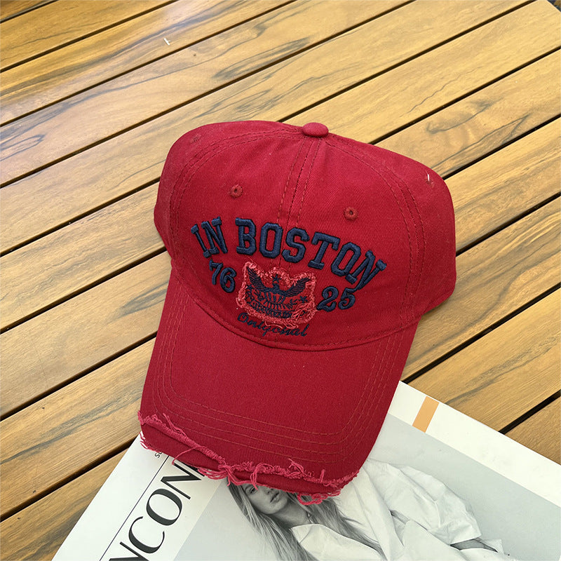 Women's Casual Fashion Ripped Letter Embroidery Cap Korean Version Versatile Soft Top Baseball Cap Sunscreen Sun Hat Tide