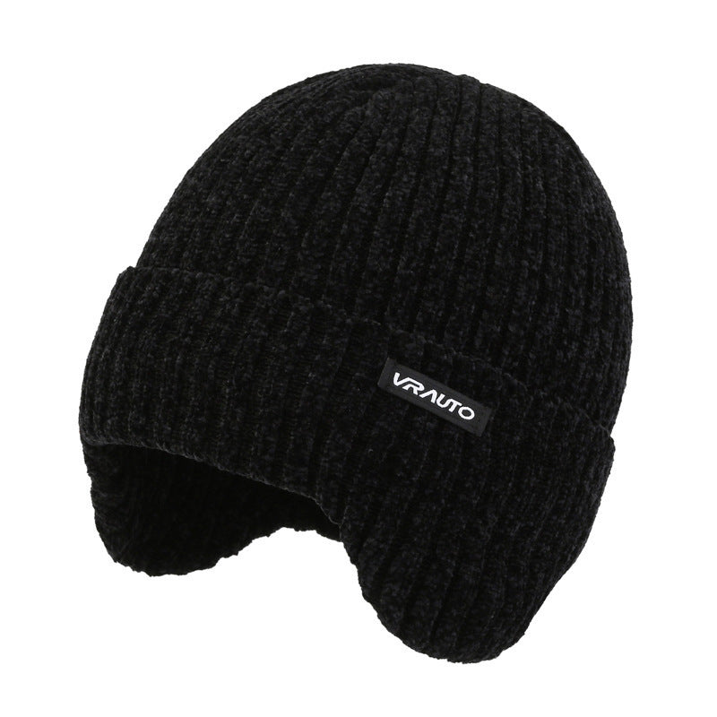 Winter Men's Duck Tongue Ear Cap Fleece Thick Warm Pullover Hat Youth Outdoor Riding Knitted Wool Hat Ski Cap