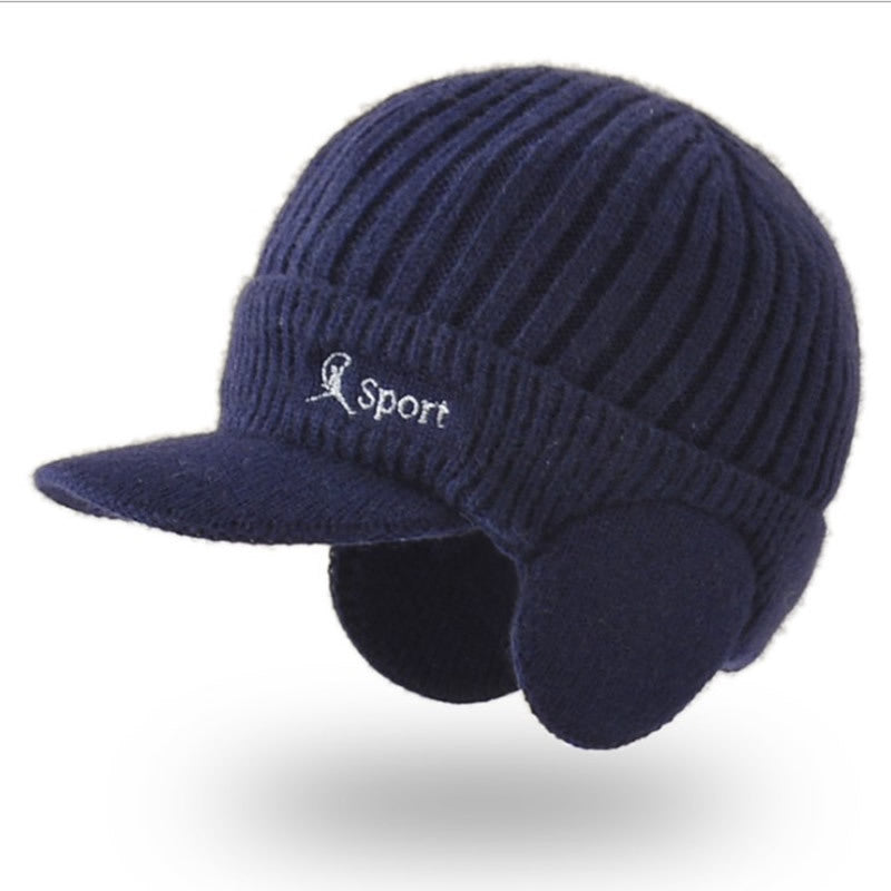 Winter Men's Duck Tongue Ear Cap Fleece Thick Warm Pullover Hat Youth Outdoor Riding Knitted Wool Hat Ski Cap