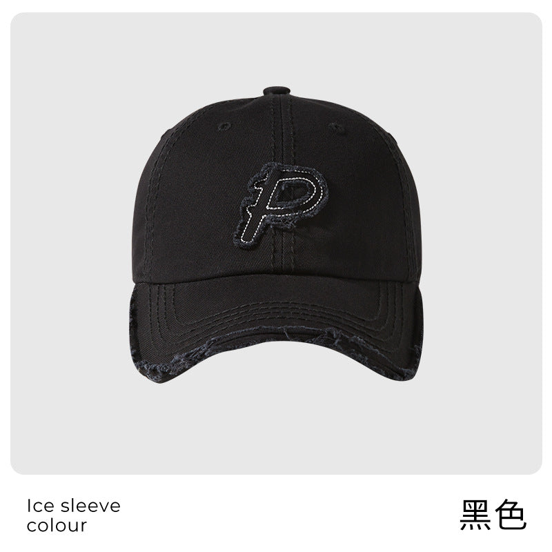 Classmate Yang retro and old P letter embroidered soft top baseball cap for men showing their faces and a small cap for women